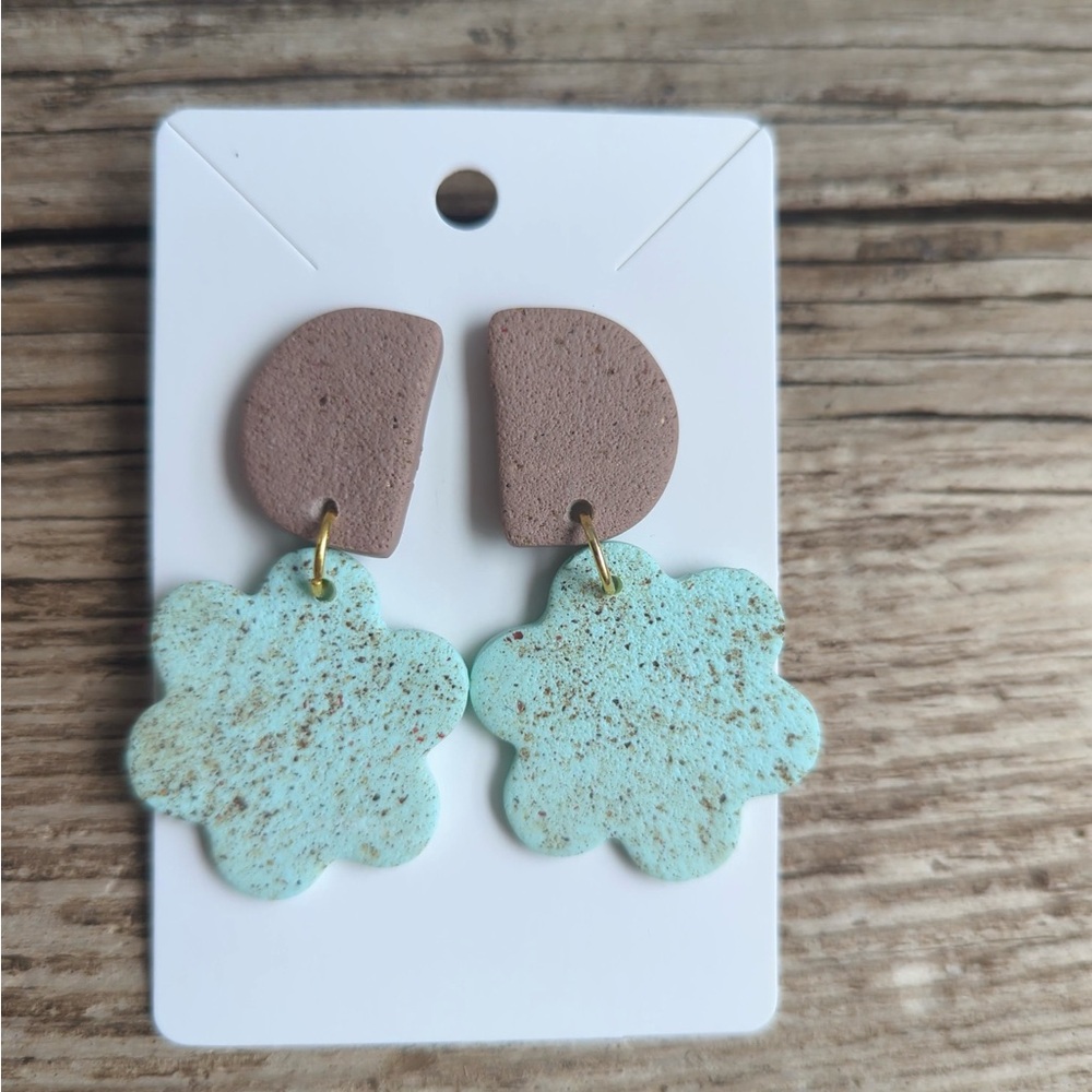 Brown and Mint Green Flower Earrings
